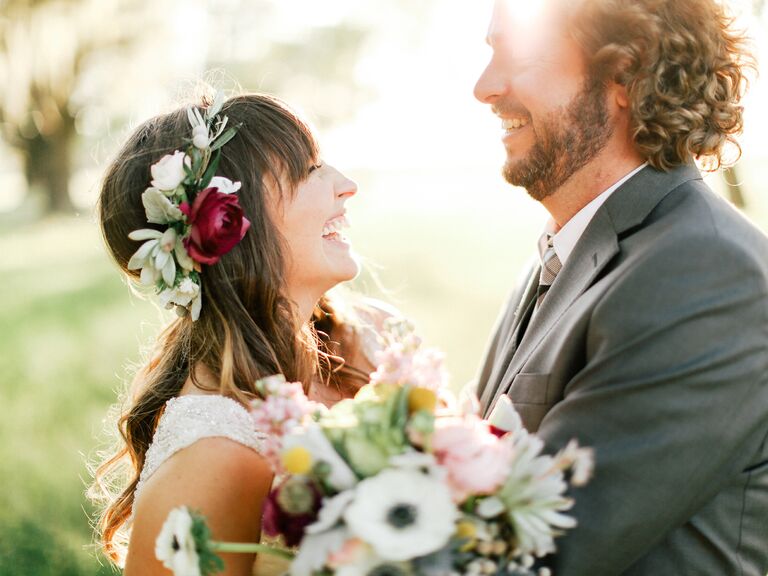 Burgundy ranunculus and succulent flower crown
