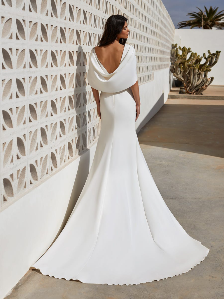 long sleeve cowl back wedding dress