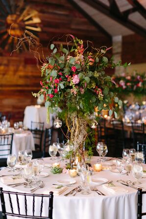 Tall Curly Willow, Greenery and Pink Floral Centerpieces