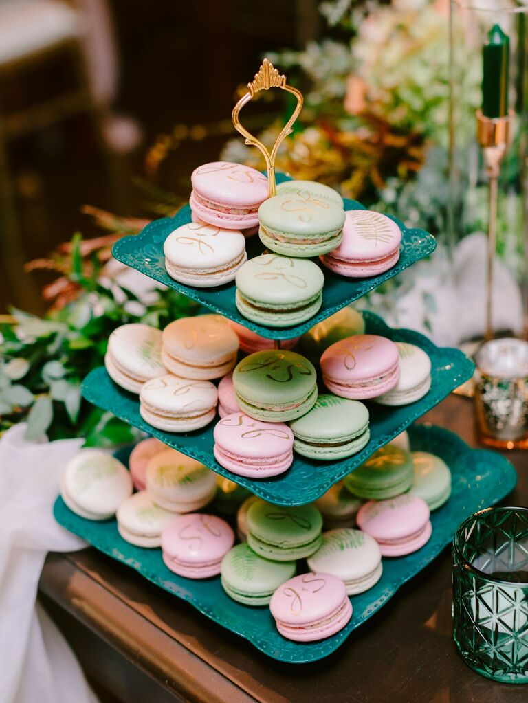 Pink and green macaron idea for bridal shower. 
