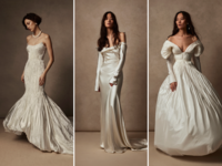 Collage of three Danielle Frankel dresses on models. 