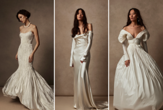 Collage of three Danielle Frankel dresses on models. 