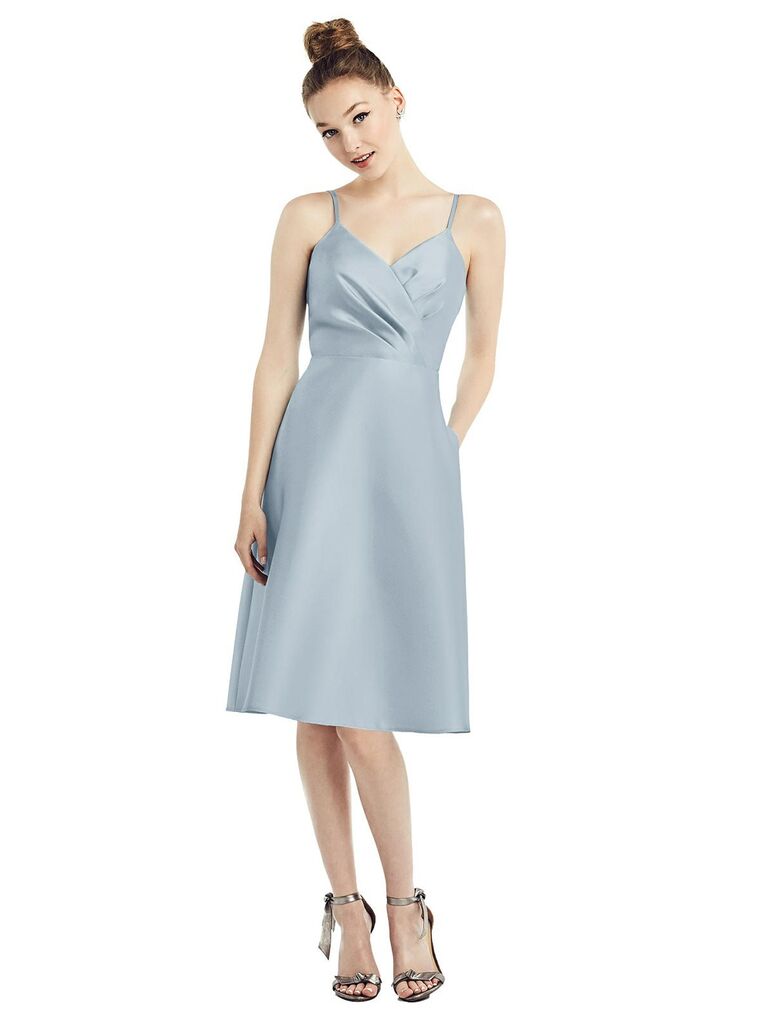 the dessy group light blue garden wedding bridesmaid cocktail dress with pockets