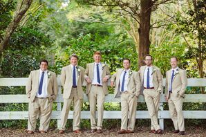 Preppy Khaki Groomsmen Suits with Navy Ties