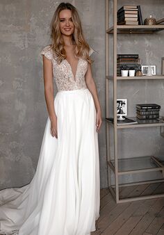 Olivia Bottega Chiffon Lace Wedding Dress Aviv Fly Ball Gown Wedding Dress