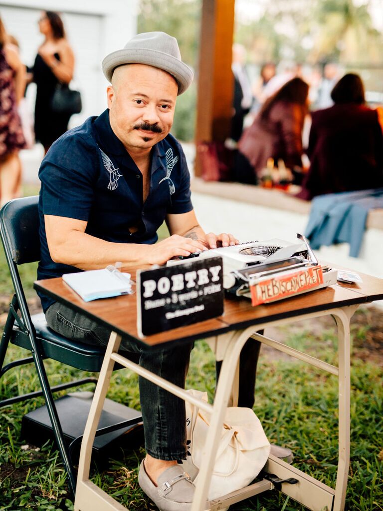 Poetry writer at wedding reception