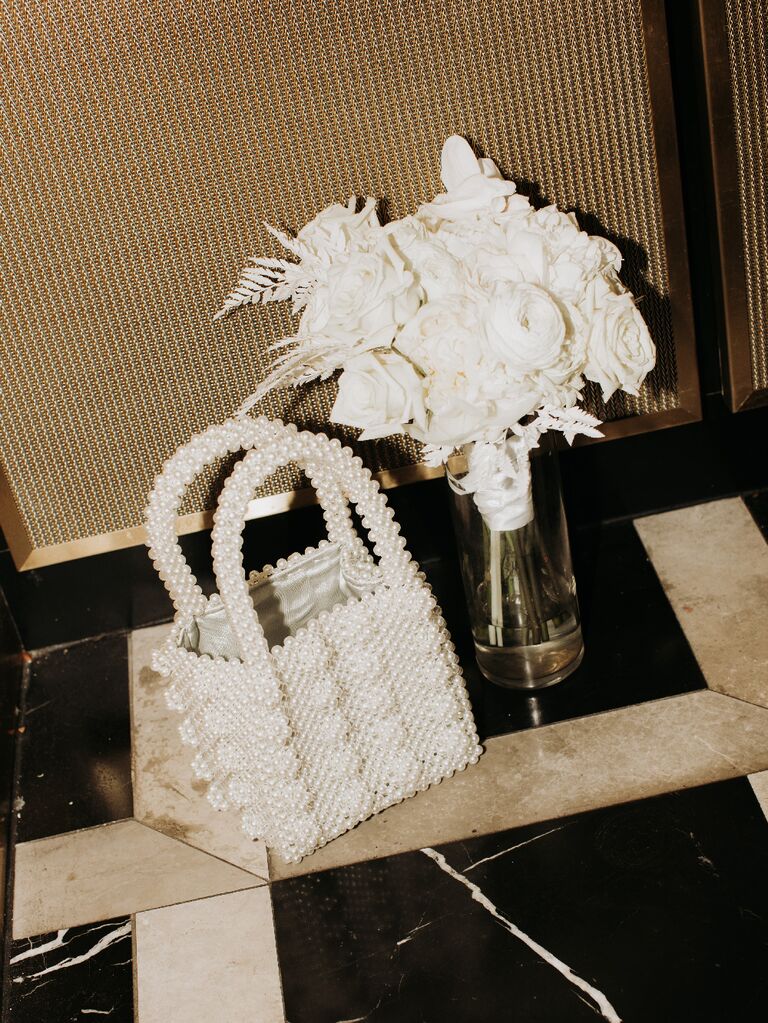 Direct flash wedding photography of bridal accessories