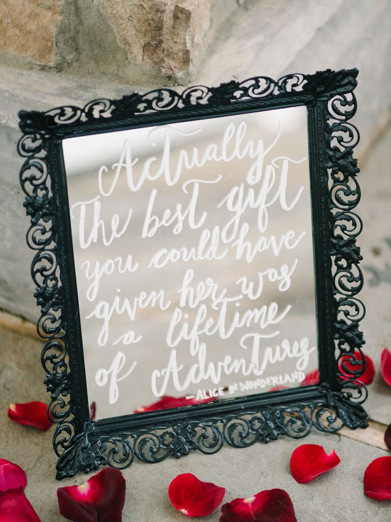 Wedding mirror signs - vintage black framed wedding mirror sign