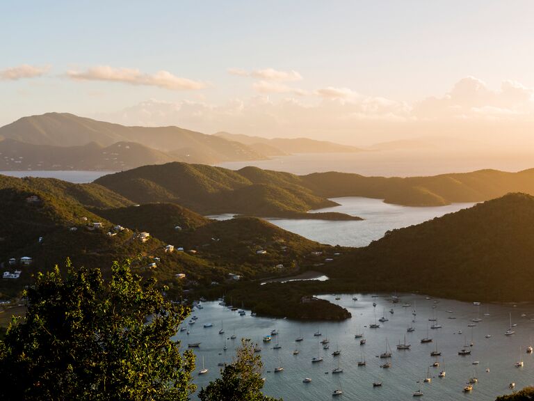 Aerial view of Sanders Bay in Saint John, United States Virgin Islands 