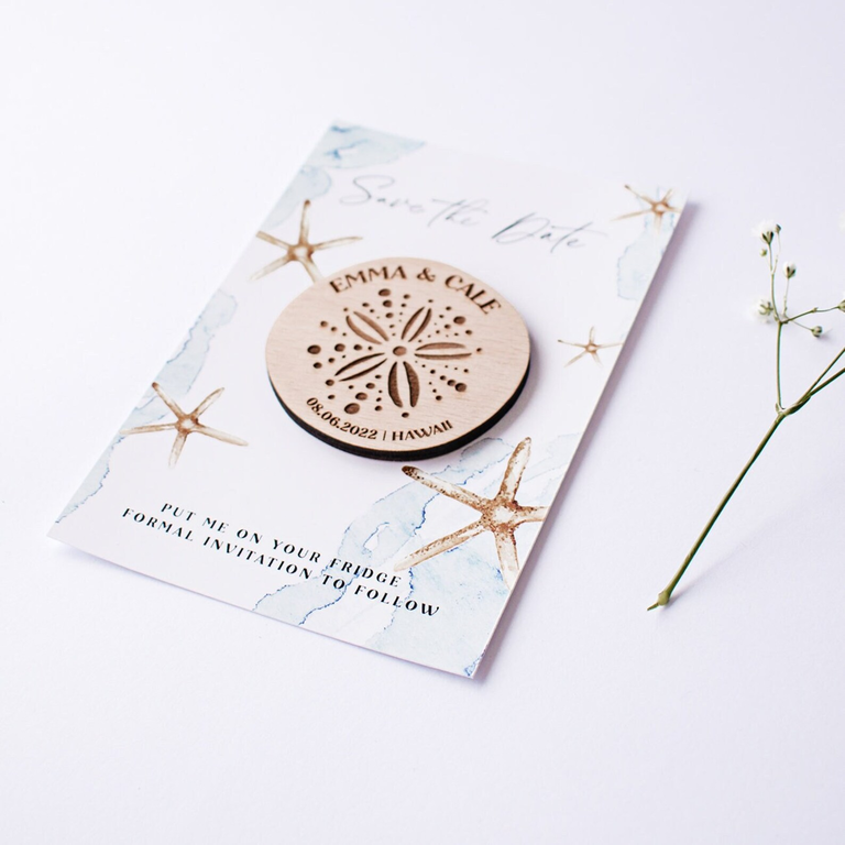 Sand dollar save-the-date magnets
