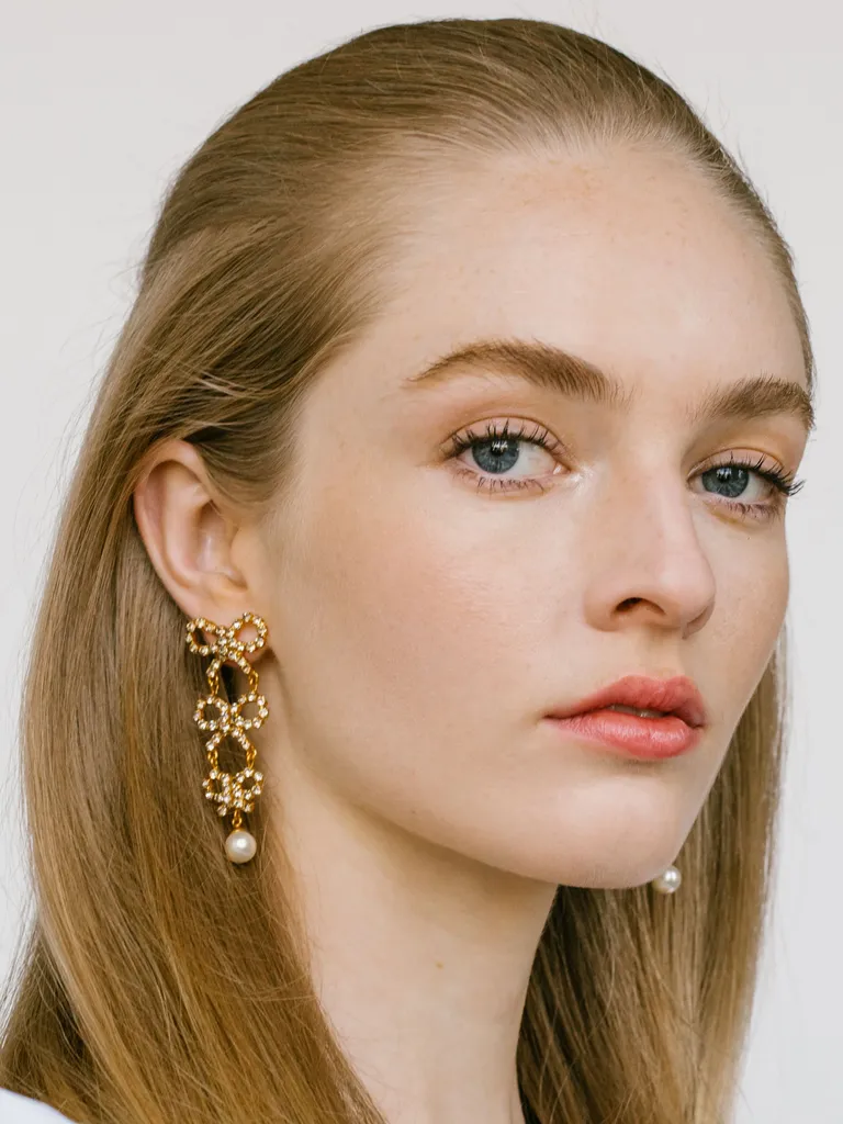 Trio rhinestone bow bridal earrings