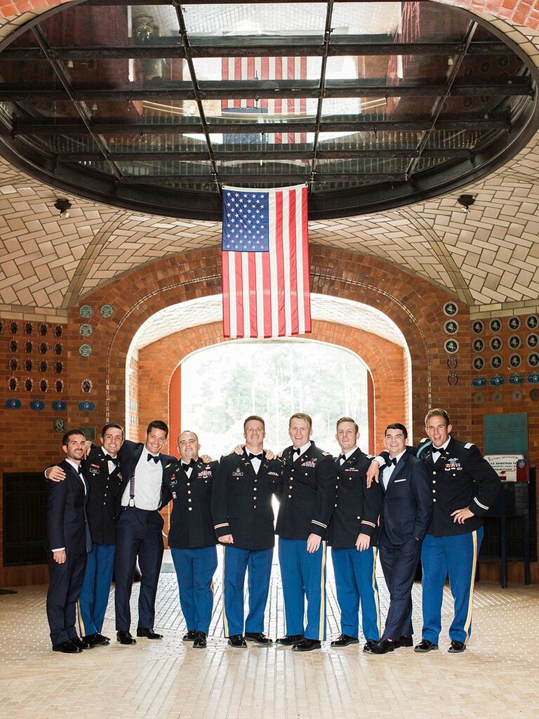 groom and groomsmen in uniforms