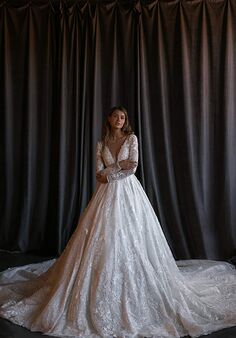 Olivia Bottega Sparkly Wedding Gown Indjoy with Sleeves Ball Gown Wedding Dress