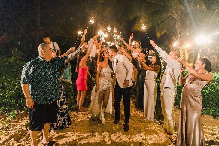 Tropical Sparkler Exit with Bride, Groom and Guests at Baba Beach Resort in Thailand