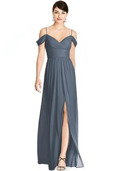 Dessy Group Pleated Off-the-Shoulder Crossover Bodice Maxi Dress - TH102 V-Neck Bridesmaid Dress