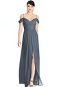 Dessy Group Pleated Off-the-Shoulder Crossover Bodice Maxi Dress - TH102 V-Neck Bridesmaid Dress - thumbnail - 1