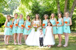 Short Aqua Bridesmaid Dresses With Illusion Neckline