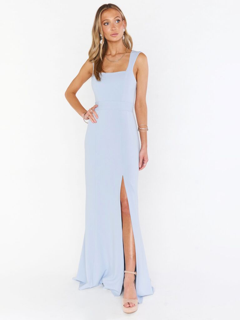 show me your mumu light blue garden wedding bridesmaid dress with slit