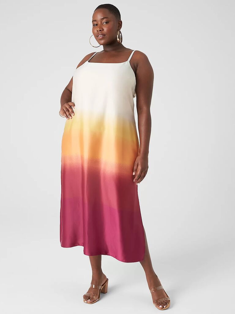 Sunset colored dress for mother of the bride by Lane Bryant. 