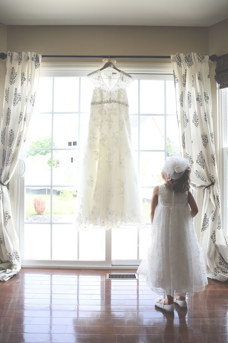 Vintage Lace Wedding Dress and Flower Girl with Birdcage Headpiece