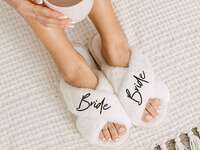 The Knot Shop comfy faux fur bride slippers for getting ready