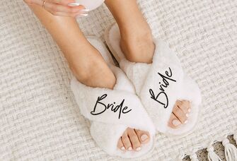 The Knot Shop comfy faux fur bride slippers for getting ready