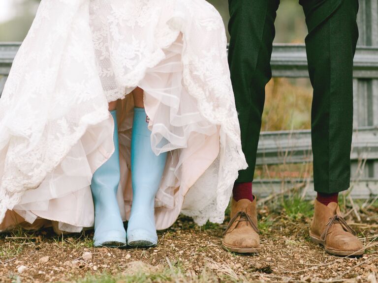 Rain boots on wedding day