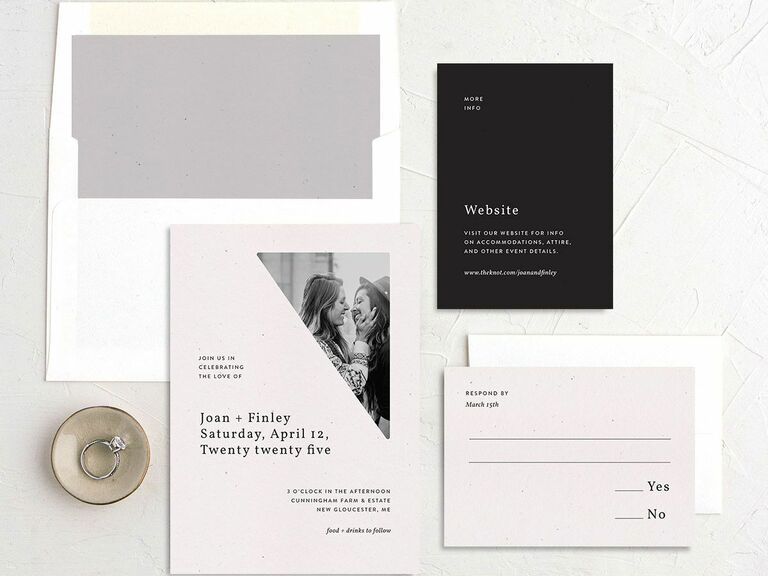 Modern photo wedding invitation suite ready for mailing