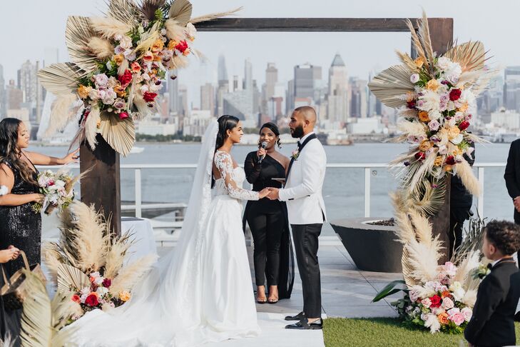 Romantic, Bohemian Wedding Ceremony With Skyline View