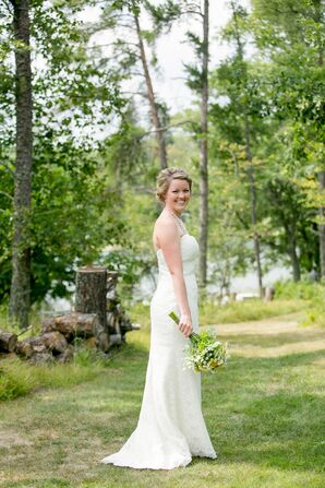Bride in Ivory Sheath Dress and Braided Updo