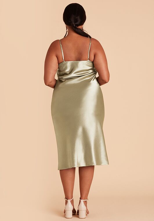 Birdy Grey Lisa Midi Dress in Satin Moss Green Bridesmaid Dress - 5
