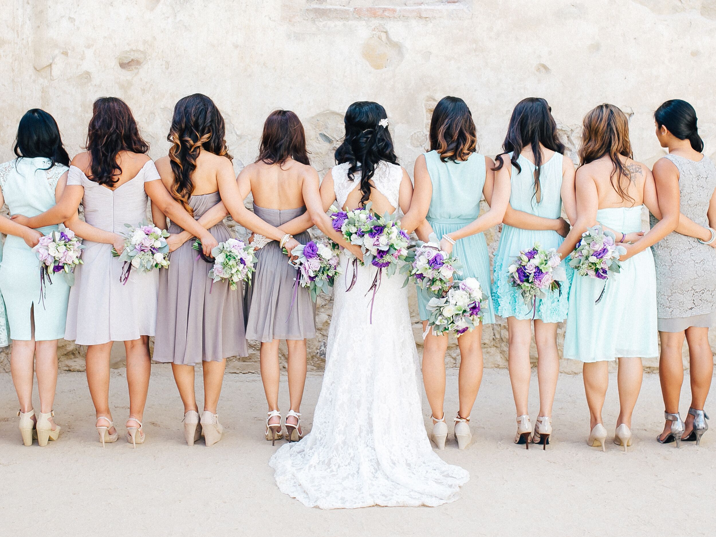 Mismatched pastel bridesmaid dresses