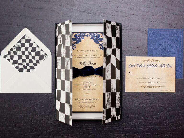 alice in wonderland wedding invitations checkerboard