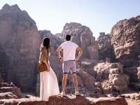 Well dressed couple looking at landscape in Jordan Things for couples to do in Jordan