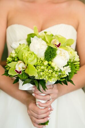 Green Orchid and Hydrangea Bouquet With White Peonies
