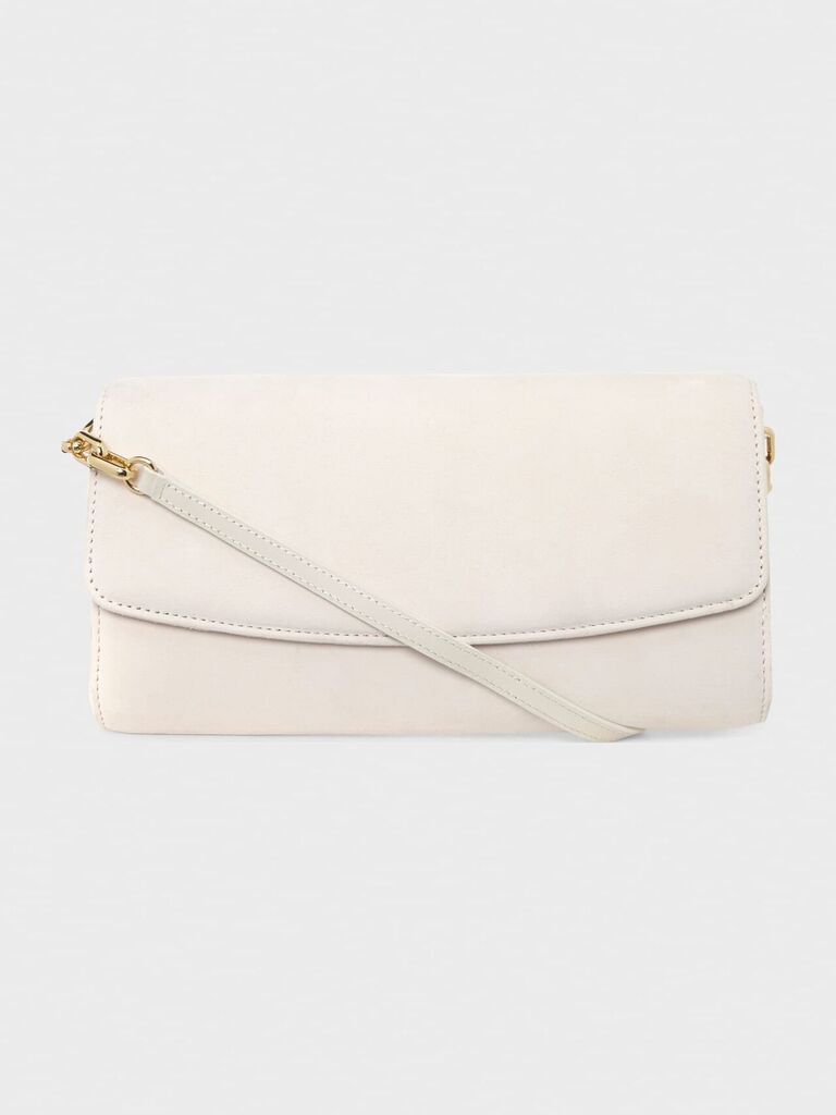 Cream bridal clutch with detachable crossbody strap from Hobbs London