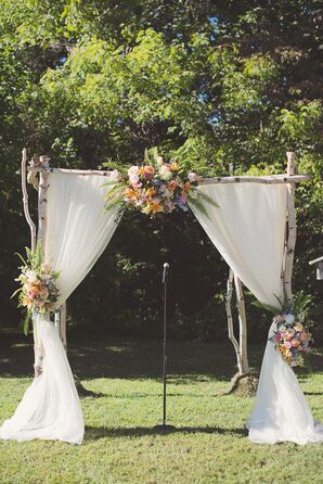Rustic Ceremony Arch with Wood and Fabric