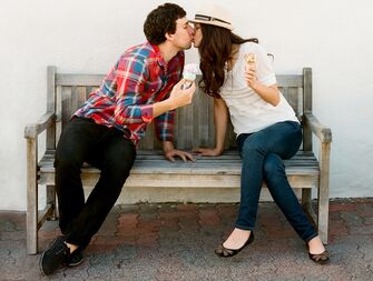 Newlywed couple with ice cream