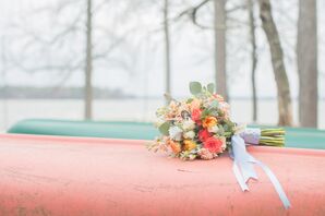 Coral and Ivory Bridal Bouquet With Eucalyptus