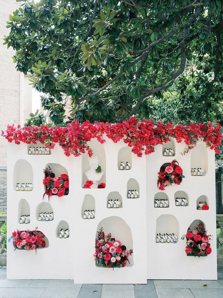 A stunning white and red floral arrangement.
