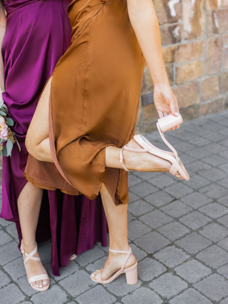 Two bridesmaids wearing nude heels
