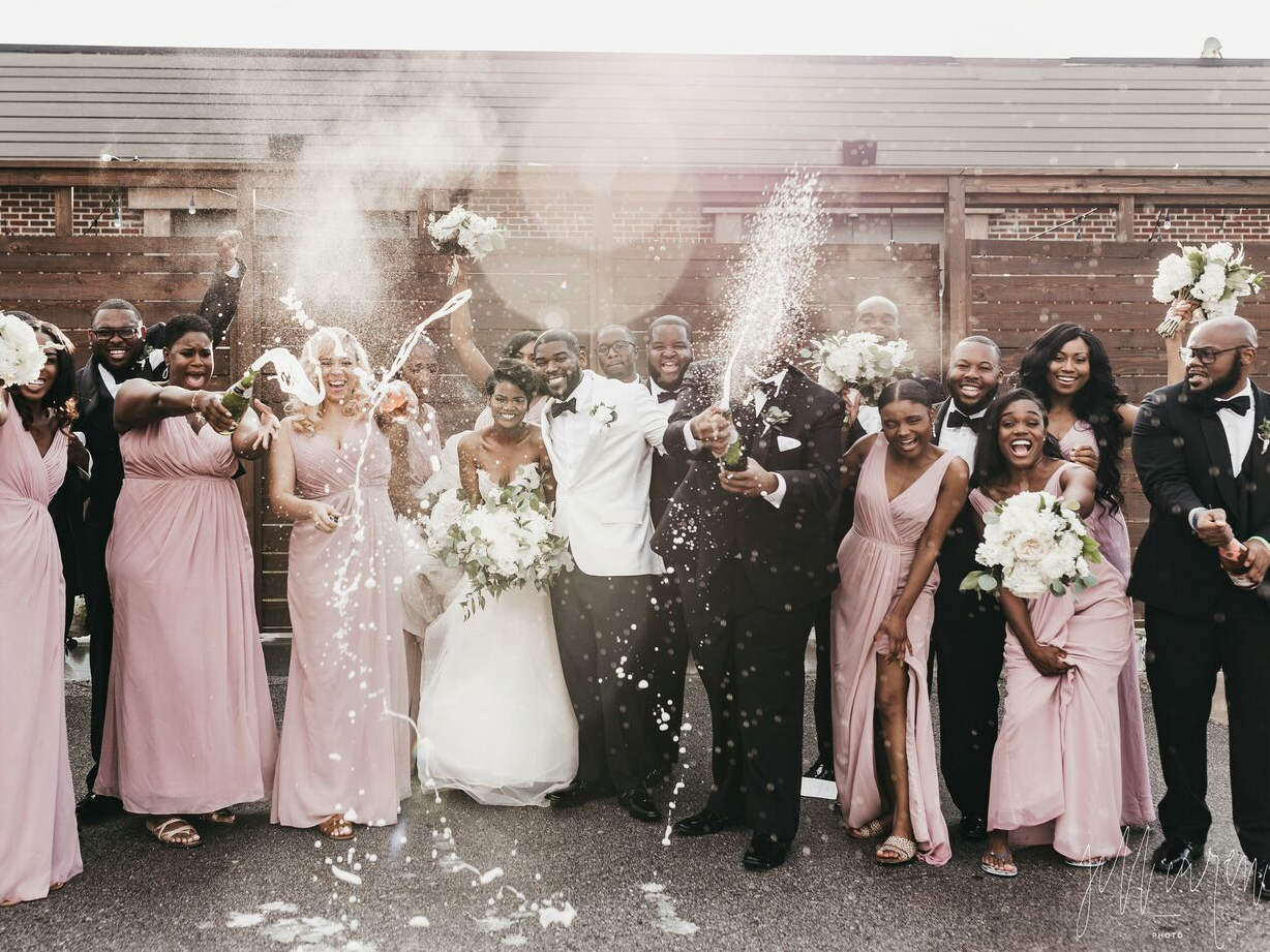 Large wedding party celebrating