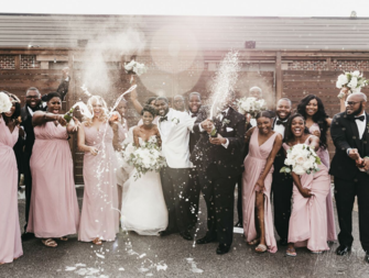 Large wedding party celebrating