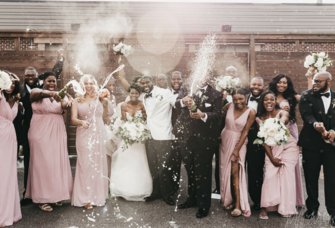 Large wedding party celebrating