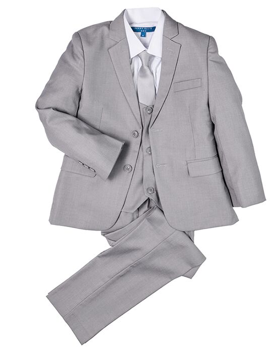 Perry Ellis "Noah" Kids Light Grey Suit (5-Piece Set) Flower Girl Dress and Ring Bearer Outfit - 1