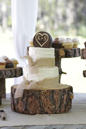 Two-Tier Rustic Burlap, White Wedding Cake