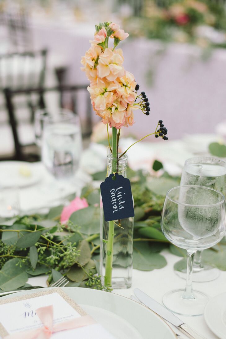 Handwritten Escort Card on Individual Bud Vase