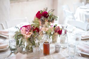 Burgundy, Pink and Plum Table Floral Arrangements