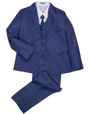 Little Tuxedos "Mason" Kids Indigo Suit (5-Piece Set) Flower Girl Dress and Ring Bearer Outfit