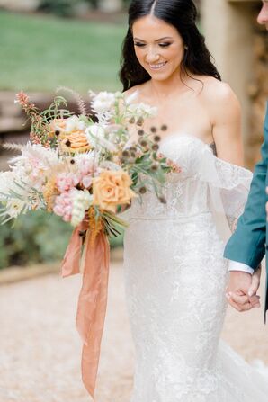 Whimsical Wedding Bouquet with Orange Ribbon